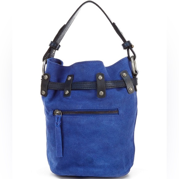 Free People soren suede bucket bag in rinsed cobalt blue NWT - Picture 5 of 10